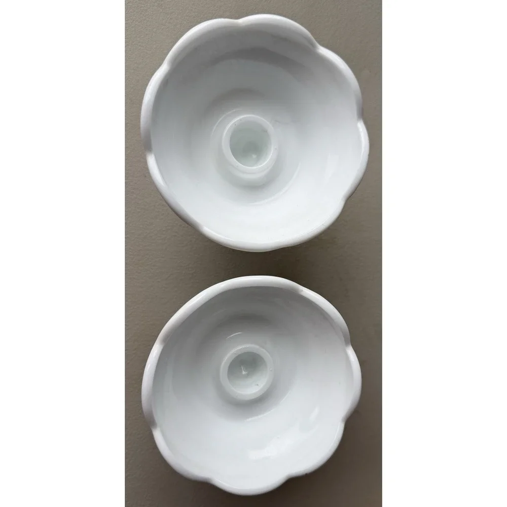 2 Indiana Colony Harvest White‎ Milk Glass Grape Design Candlestick Holder